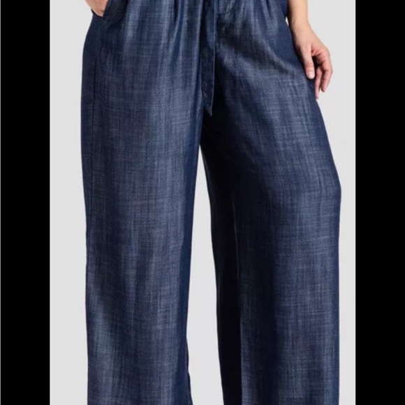 Standards and Practices Tencel Denim Cropped Wide Leg Pants with Belt Blue 22 - Picture 14 of 16